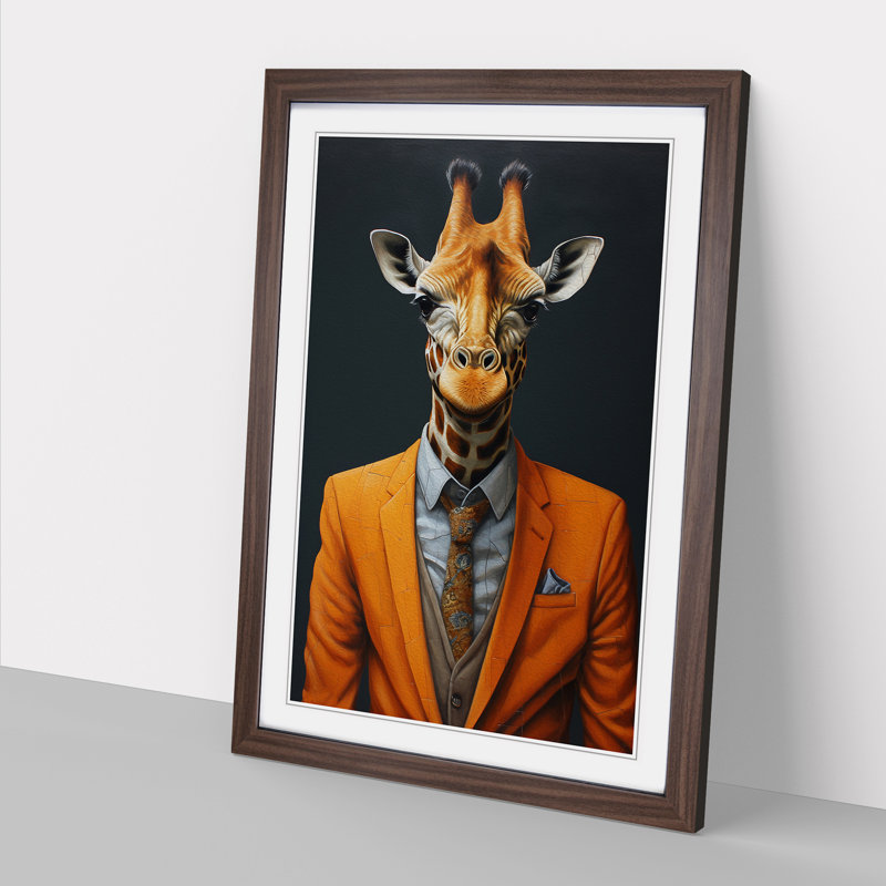 Giraffe In A Suit Painting - Single Picture Frame Print on Wood, Walnut, 34cm H x 25cm W x 2cm D