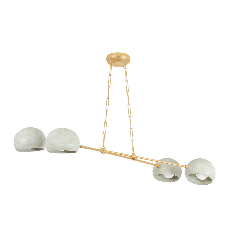 Vintage Gold Leaf and Limewash Plaster 4-Light Chandelier