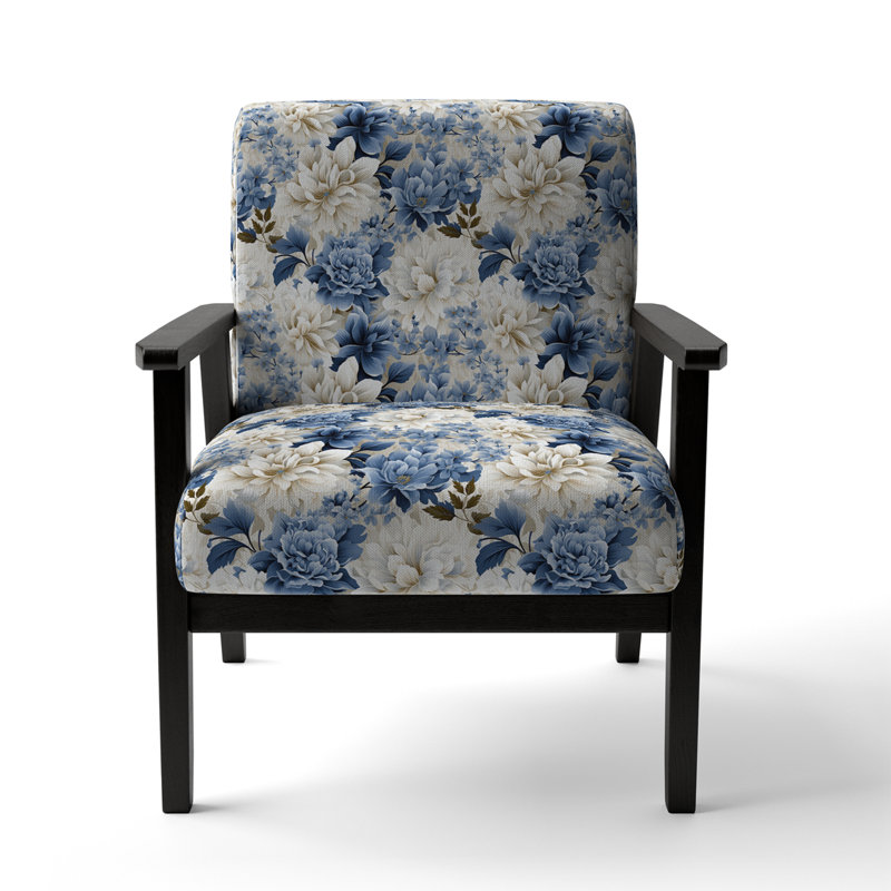 Chaise d'appoint florale Cobalt, Motif floral victorien bleu et blanc I
