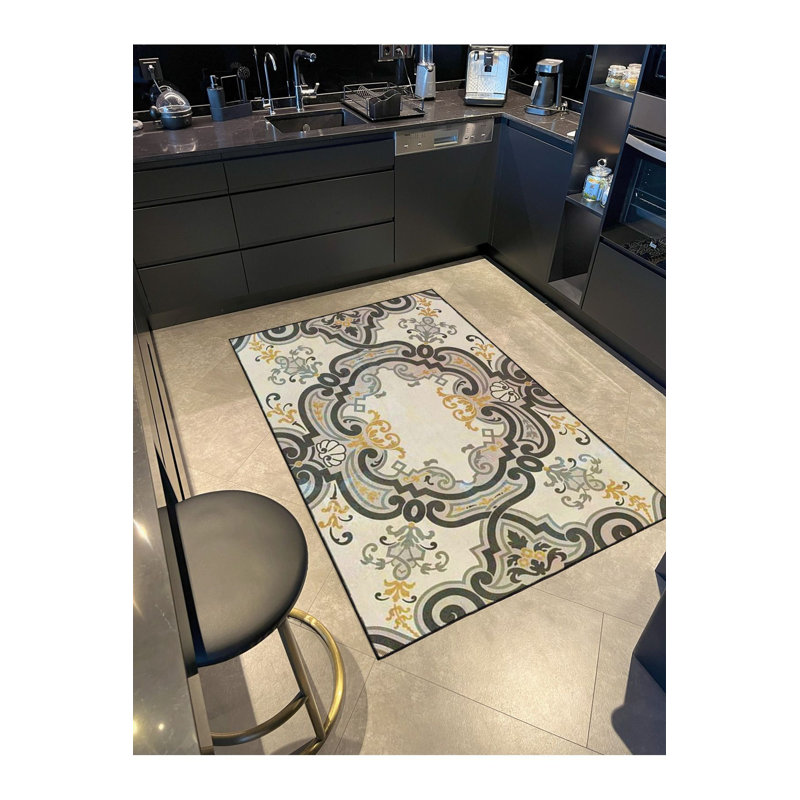 Tapis tissé à motif géométrique à motif floral et lavable, Rectangle 3 pi 11 po x 5 pi 11 po