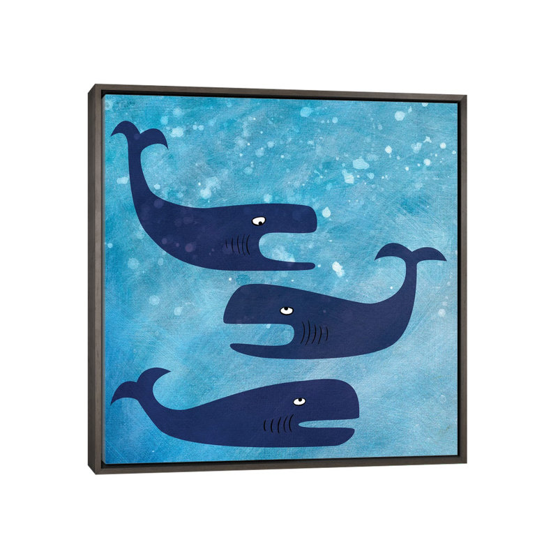 « Baleines » par Nic squirrell-impression, Toile avec cadre gris, H 18 po x l 18 po x 1,5 po, Pas de tapis