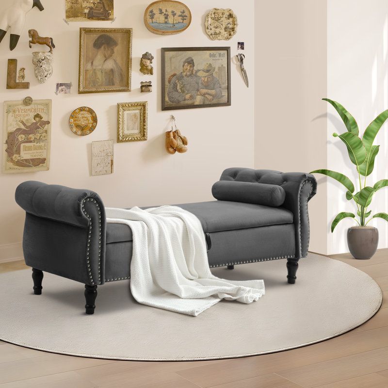 Chaise longue avec accoudoirs capitonnés Dejonnae, Velours gris