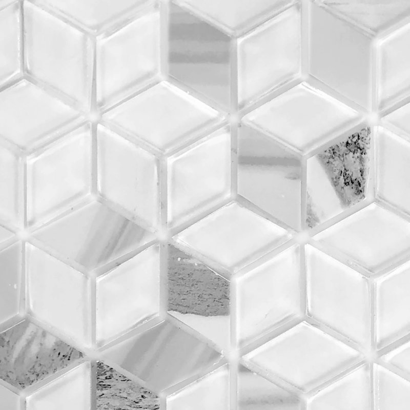 Musico 1.625 in. x 1.875 in. Multifinish Glass Mirror Straight Edge Diamond Cubed Mosaic Decorative Kitchen & Bathroom Wall Tile
