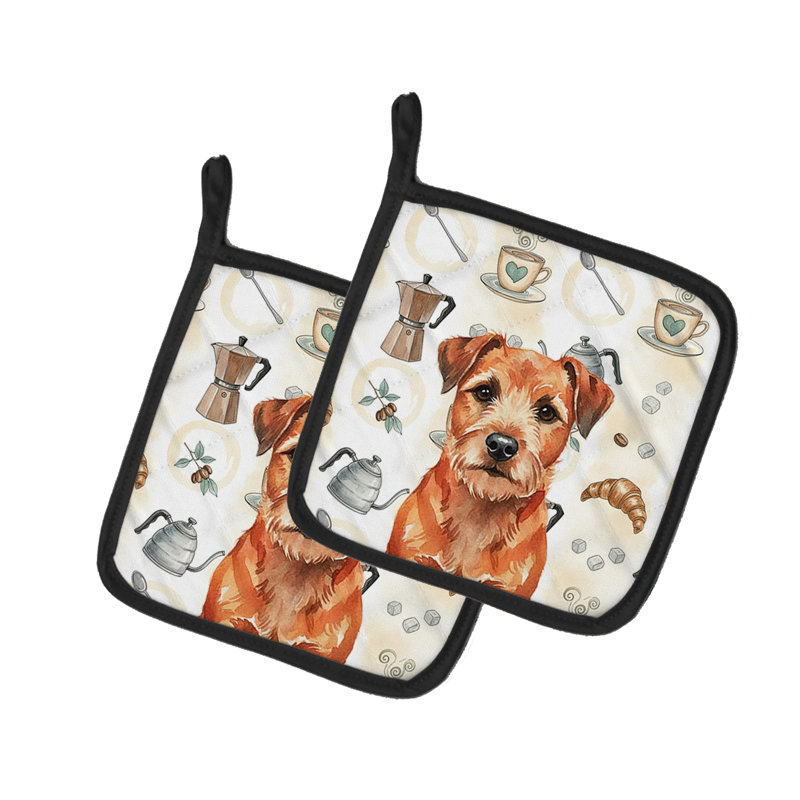 Red Border Terrier Coffee Bar Pair of Pot Holders