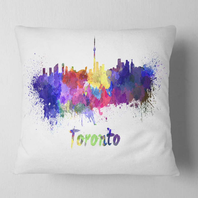 Toronto Skyline - Coussin décoratif imprimé paysage urbain, 16 po x 1 po, Carré