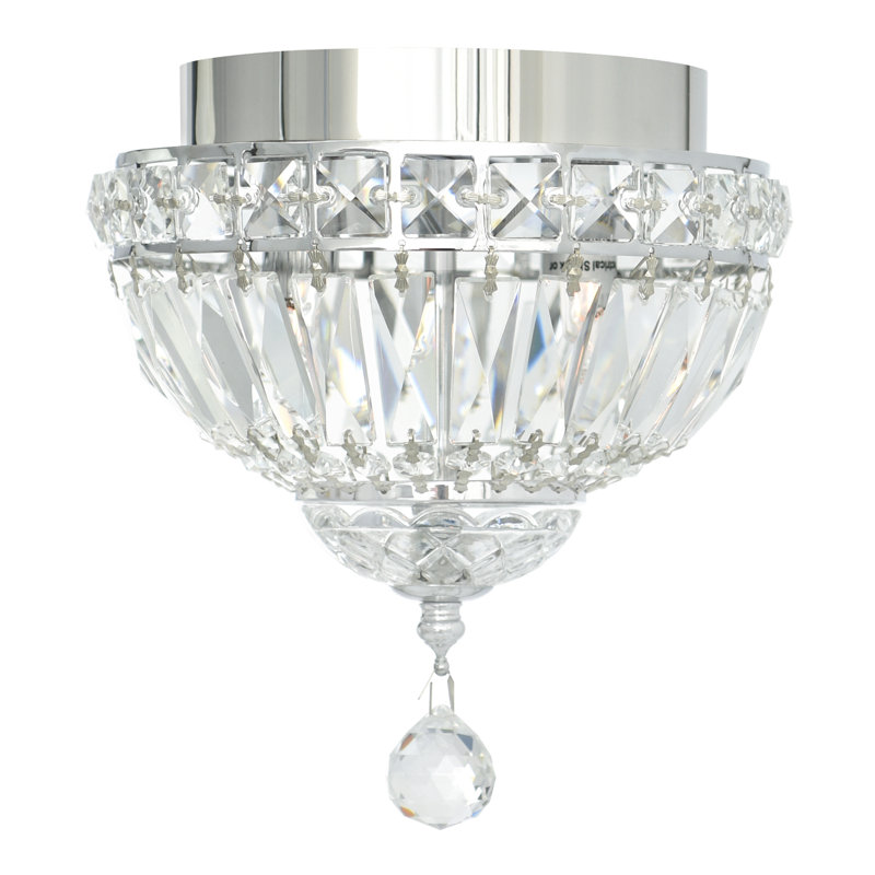 2 Light Flush Mount Ceiling Light – Wide Chrome Finish with Crystal Accents, Bright Ambient Lighting for Hallway, Kitchen, or Bedroom