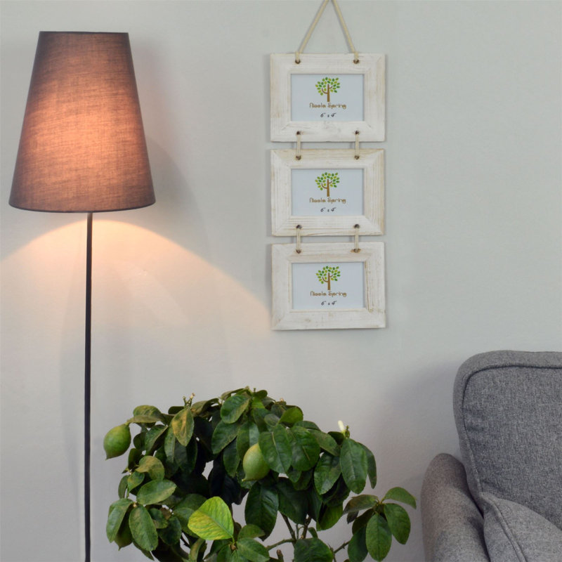 Nicola Spring - Rustic Wooden Hanging 3 Photo Frames - 6 x 4", White