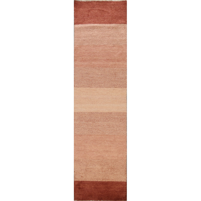 Tapis de couloir beige en laine noué à la main de conception unique 2 pi 5 po x 10 pi 4 po New Age