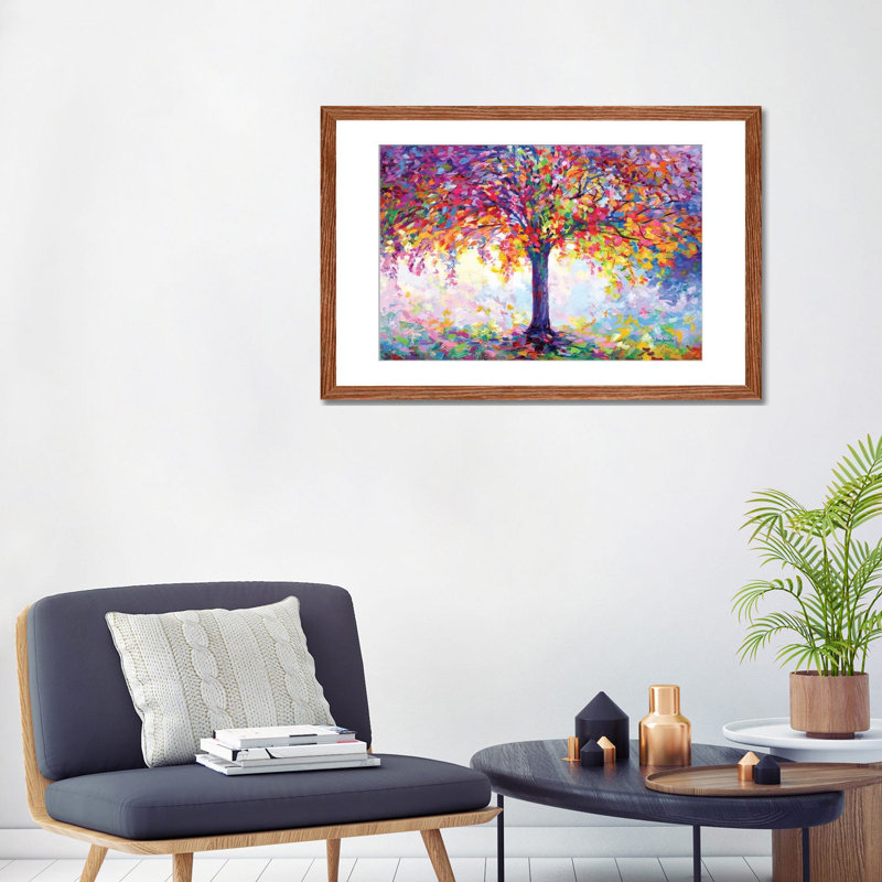«Tree of Happiness» par Leon Devenice, H 32 po x l 48 po, Impression encadrée, Bois classique