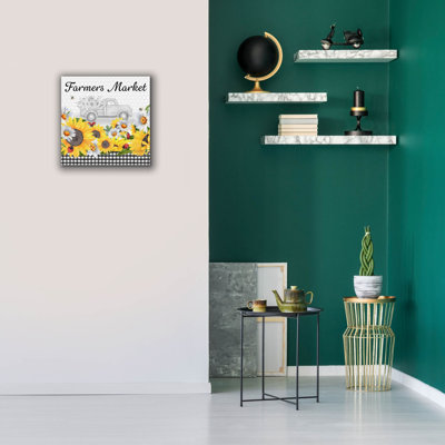 «Sunflowers and Lady Bugs 4» par Jean Plout, art mural sur toile, 18 po x 18 po