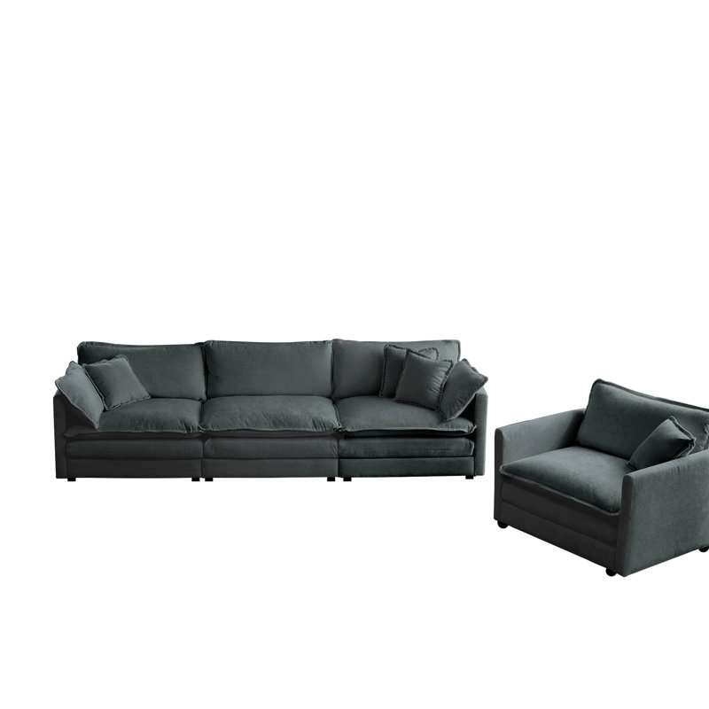 2 salons - canapé modulaire en chenille gris avec revêtement de qualité et base en tissu éponge à 4 places