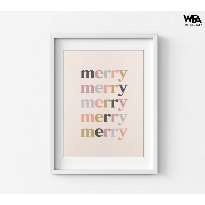 Merry Wall Art, signe de Noël, impression de typographie minimaliste, ornement contemporain de Noël, affiche de fête encadrée, décoration de bureau