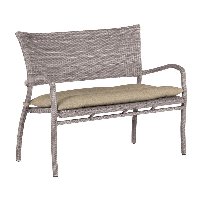 Skye Wicker Garden Bench, Black Walnut, Rollo Cream InsideOut® Linen, No Welt