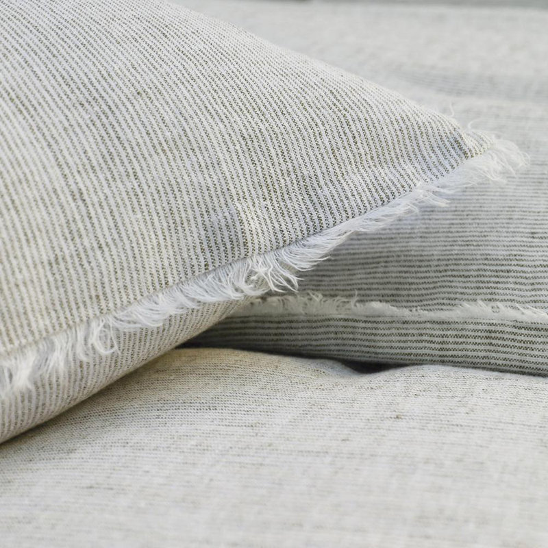 Grand coussin avec insert 100% lin Logan, Olive, Plumes