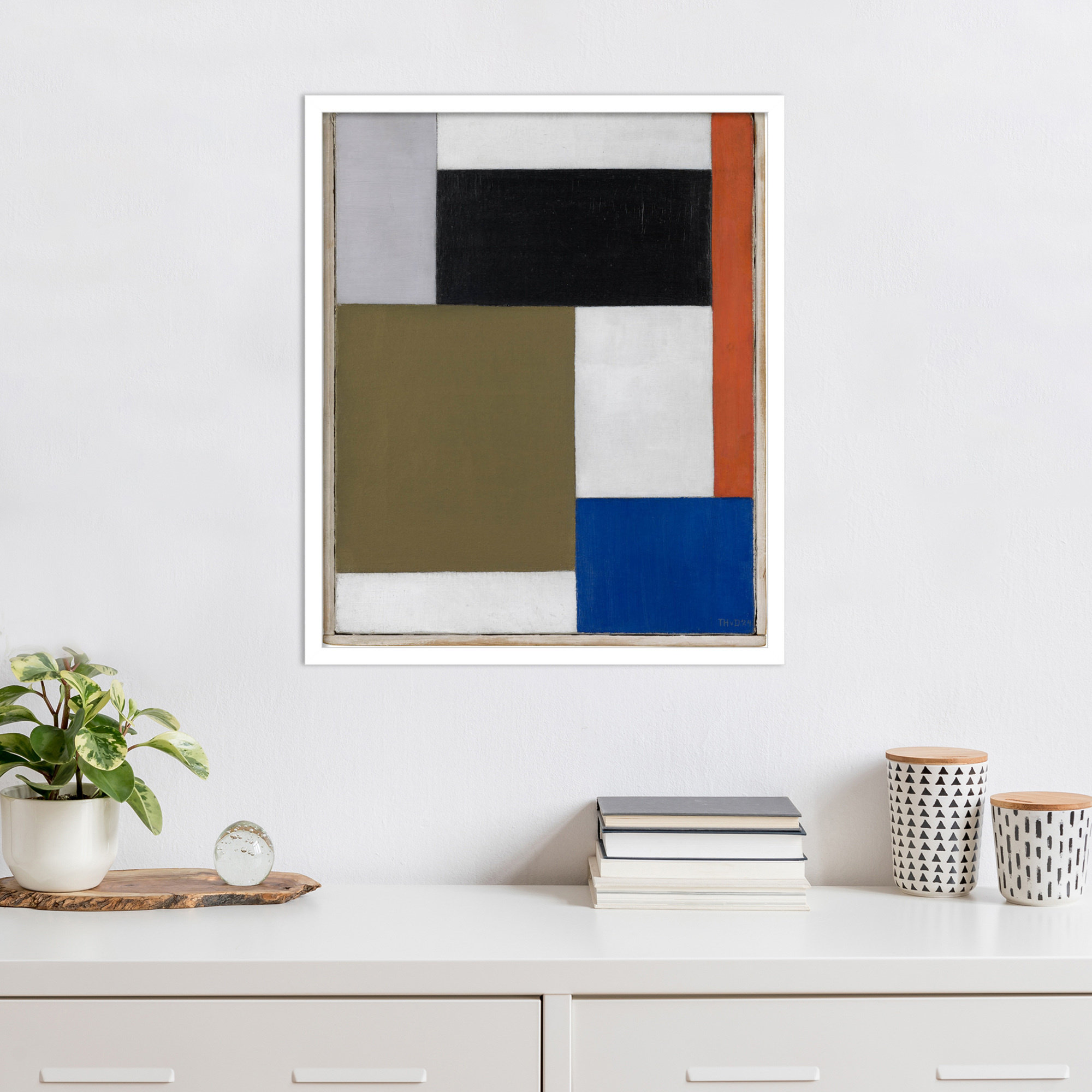 Composition by Theo Van Doesburg, White Paper Framed, 41" H x 33" W