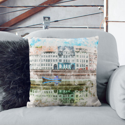 Nyhavn in Copenhagen Watercolour Cushion with Filling