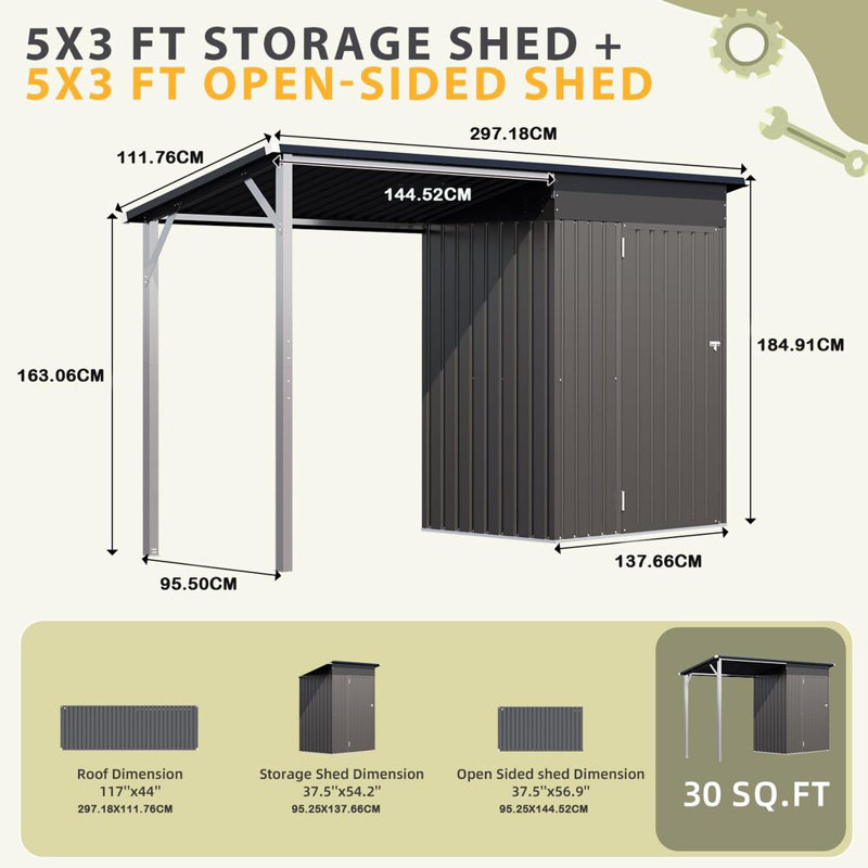 Outdoor  9.75 ft. W x  3.31 ft. D Metal  Storage Shed