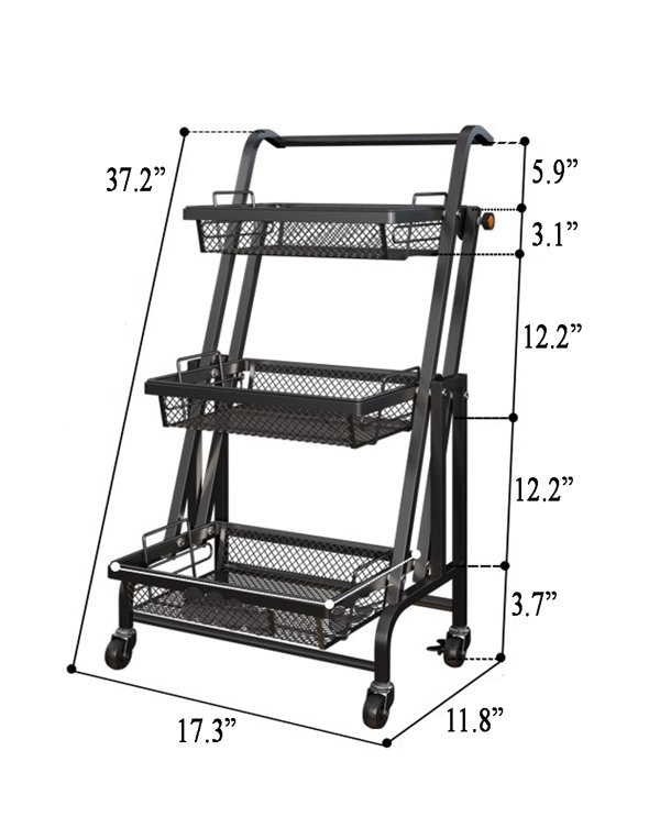 Cozyblock Folding Utility Rolling Cart eModern Decor - Size: 37.2 H x 17.3 W x 11.8 D