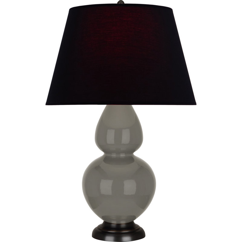 Lampe de table double gourde en céramique, Frêne verni / bronze, Noir / Rouge, Bronze