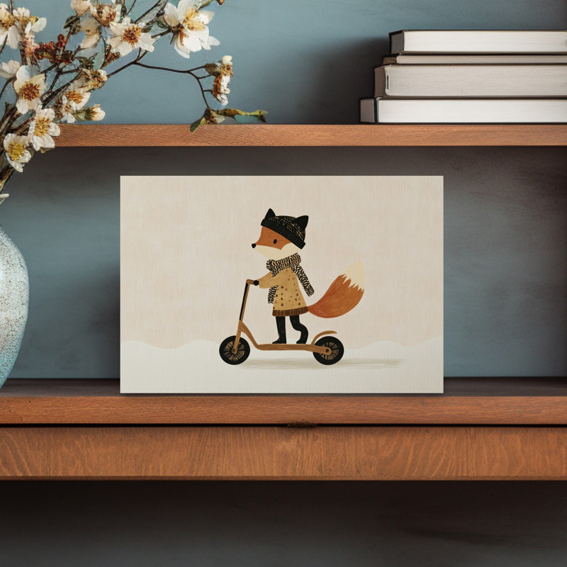 Cute Fox Winter Ride Playful Whimsical Abstract Fox Winter Forest Wall Art Print by Mathieu - Wrapped Canvas Print