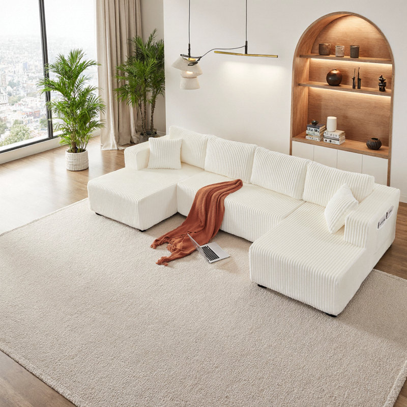 Canapé modulaire en U de 132 po avec poches latérales, canapé-lit en mousse à mémoire de forme, aucun assemblage requis