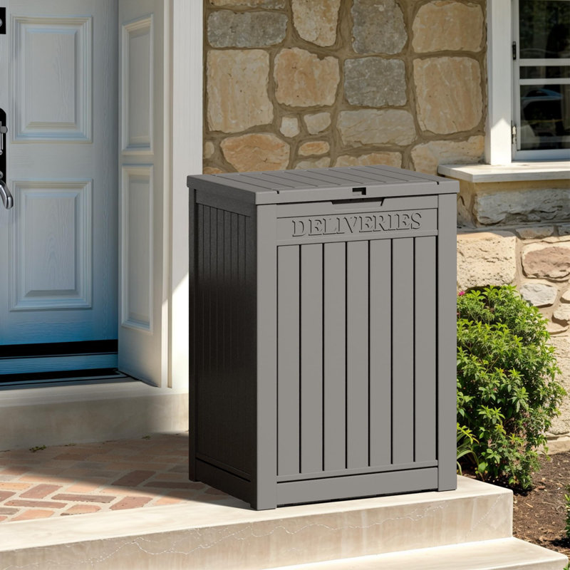48 Gallon Storage Box With Lockable Secure, Large Double Wall Resin Outdoor Waterproof Deck Box, Package Delivery Box For Porch