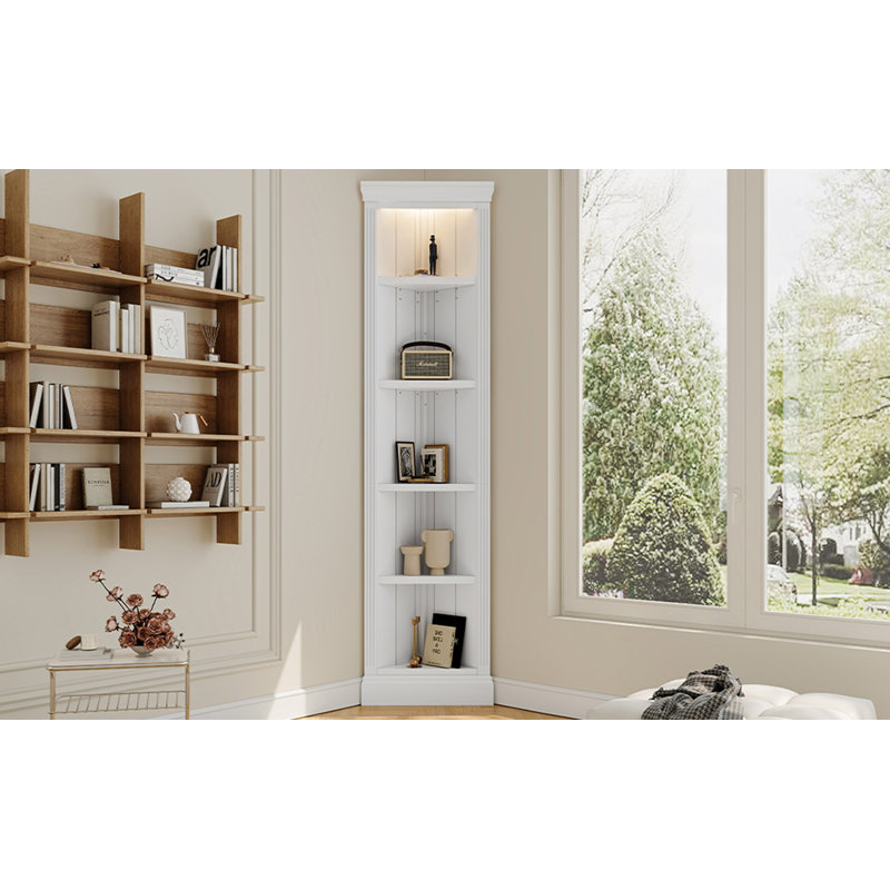 Étagère d'angle moderne, bibliothèque d'angle à 5 niveaux avec éclairage à DEL pour bureau à domicile