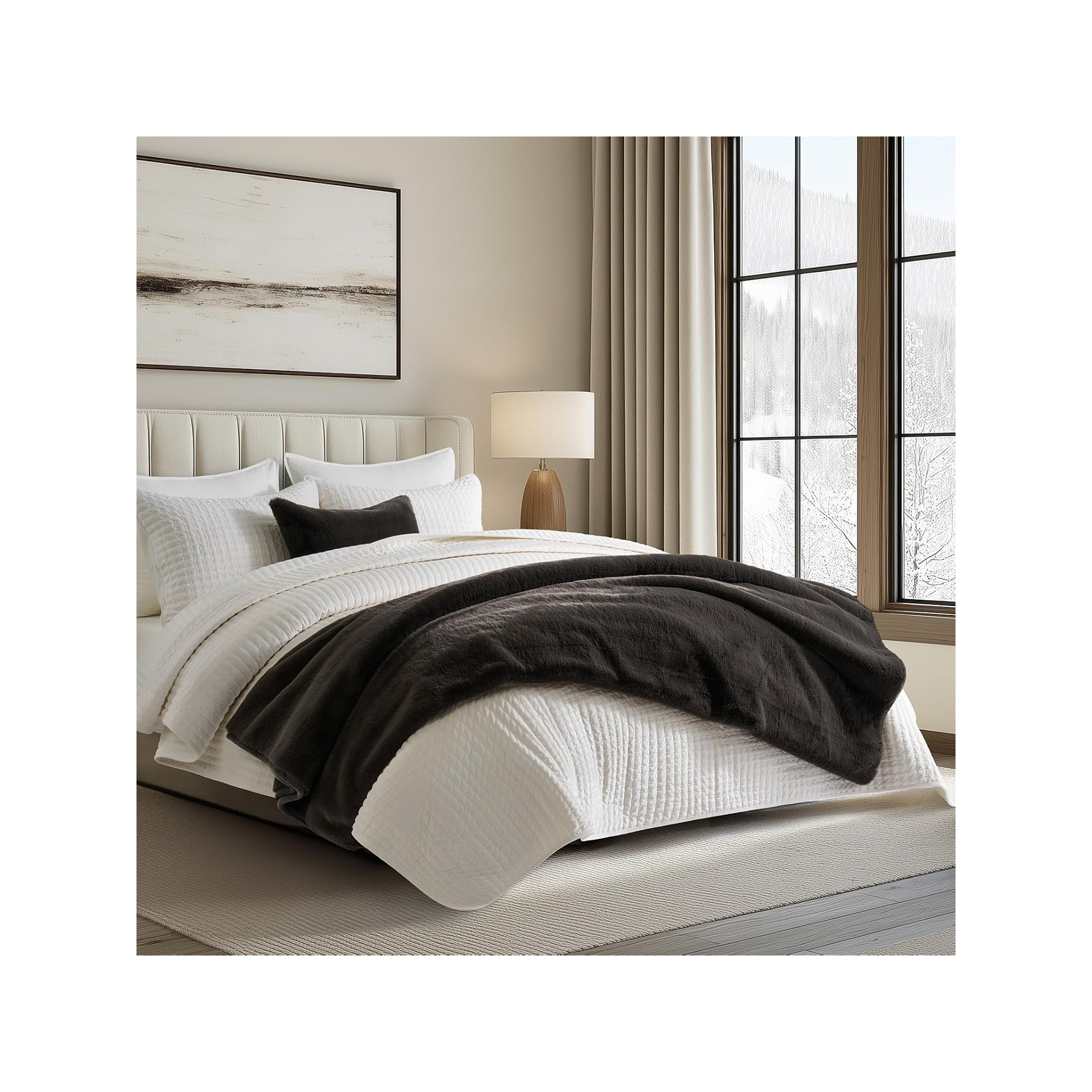 Luxury Mink Faux Fur Throw Blanket, Dark Brown, 60" W x 80" L
