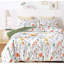 Ensemble d'édredon, ensemble de literie à motif floral blanc et jaune 3 pièces avec imprimé feuille verte, ensemble de couette en duvet synthétique microfibre douce réversible, style maison de campagne rétro