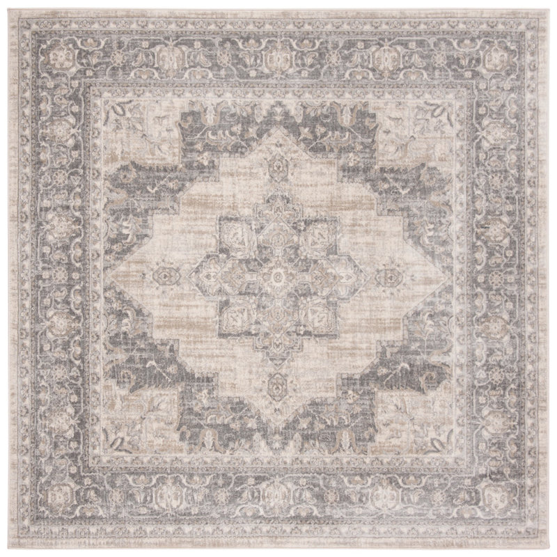 Tapis oriental crème / gris Aurelle, Carré 12 po