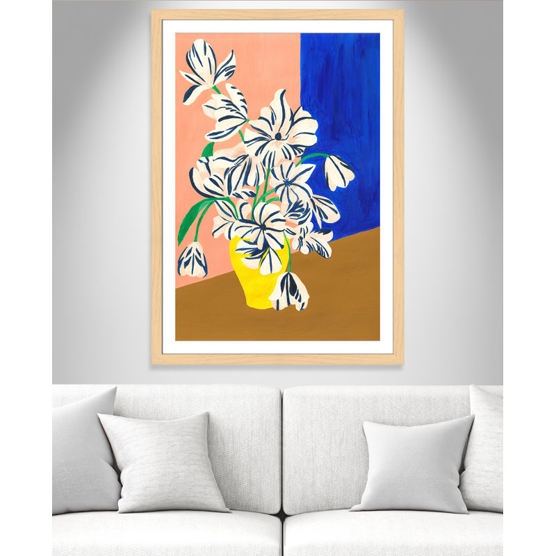 «Stripey Flowers Print» par Violets Print House, 35'' W x 49'' H, Imprimé mat, Natural