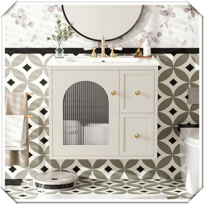 Wall Mounted Bathroom Vanity With Ceramic Sink Drawers Soft-Close Door