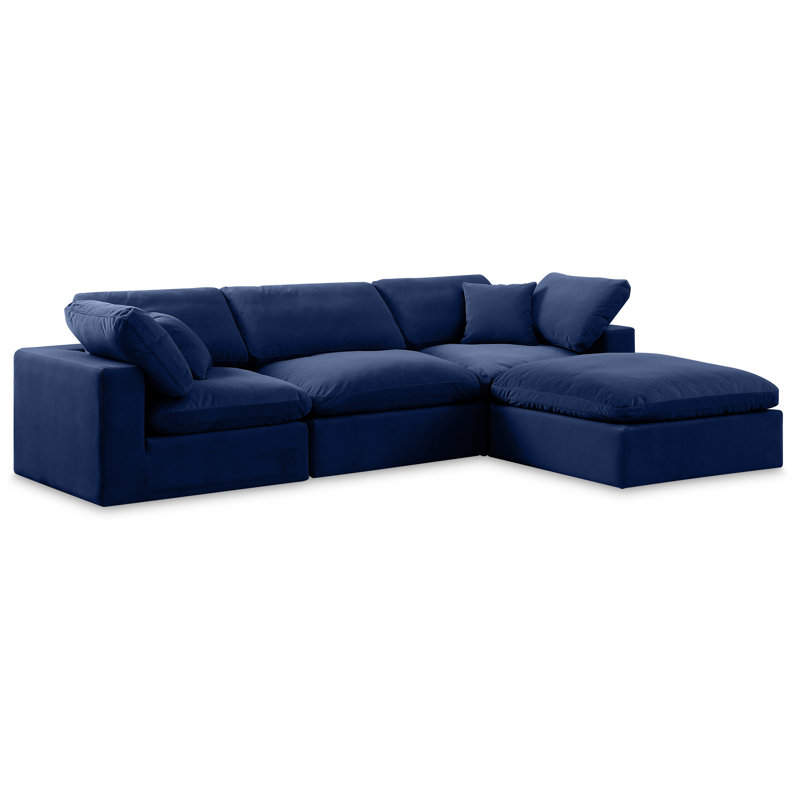 Kirstey Velvet L-Shaped Sectional Reversible, Navy Velvet