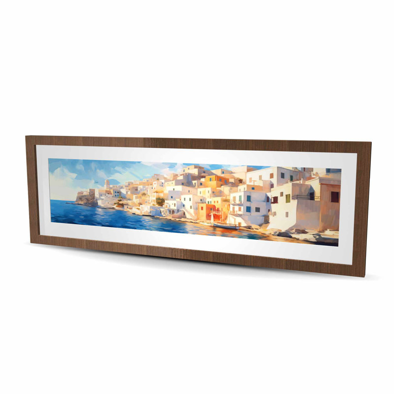 Calme Grèce - bleu, impression contemporaine encadrée avec passe-partout