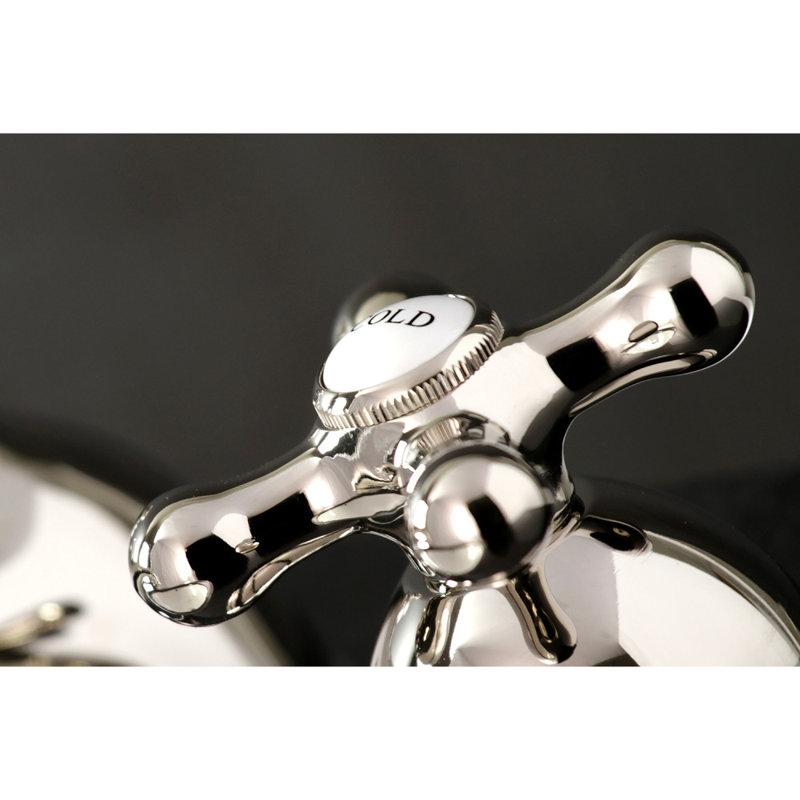 Kingston Brass Duchess Two-Handle 3-Hole Deck Mount Widespread Bathroom Faucet with Brass Pop-Up Drain, Polished Nickel
