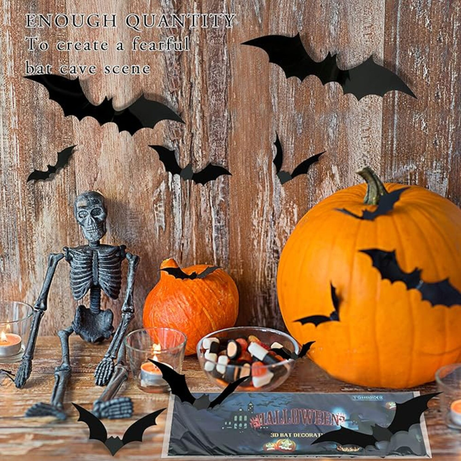 Halloween Decorations Bats Wall Decor Halloween Party Decorations Indoor Outdoor Decor Supplies, 64 Pcs Reusable PVC 3D Black Bats Stickers For Creepy Home Bathroom Decor