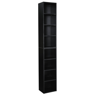 8 - Tier Multi Functional Double Bookcase, Cd Slim Storage Cabinet For Home Office, Tall Narrow Bookcase With Adjustable Shelves, Exquisite Appearance