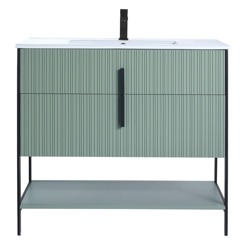  Meuble-lavabo moderne avec plateau en céramique blanche Serenity, Noir / menthe
