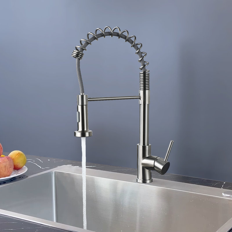 Robinet d'évier de cuisine à poignée simple, Nickel brossé