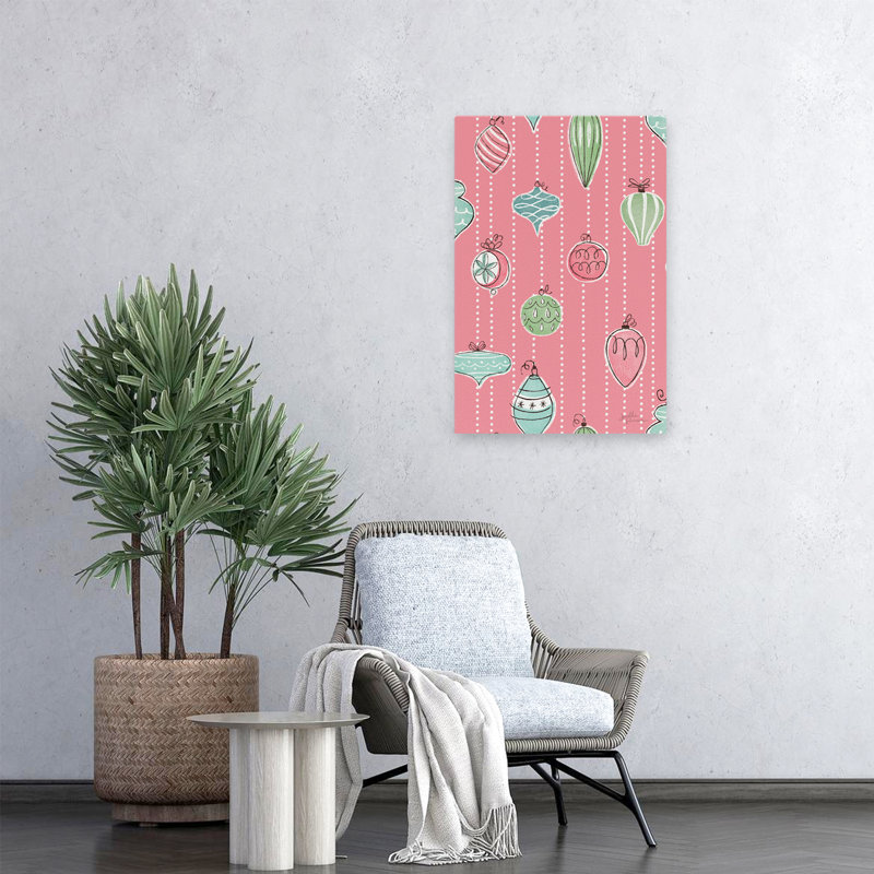 Motif rétro de Noël IIIA vif - points de Noël bleus, art vert, H 24 po x l 16 po