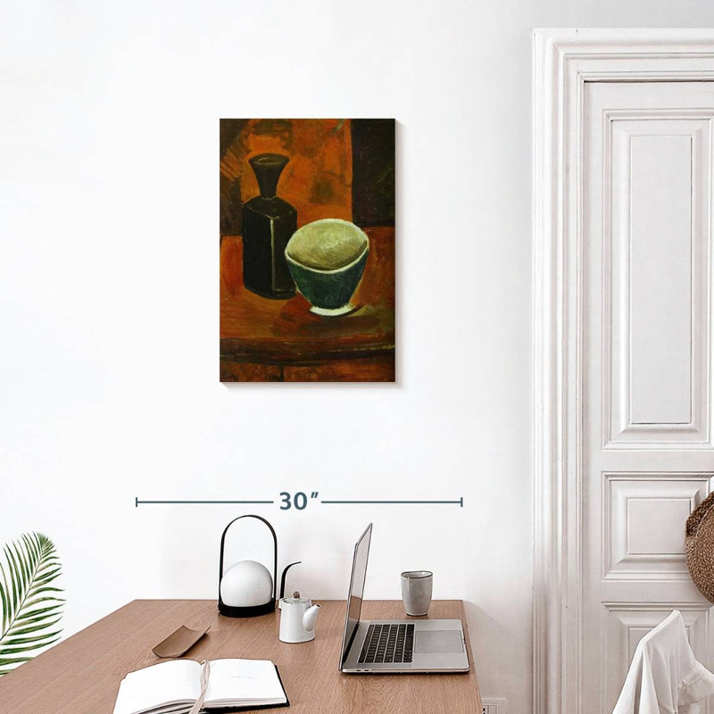 Pan vert et bouteille noire, H 24 po x l 16 po