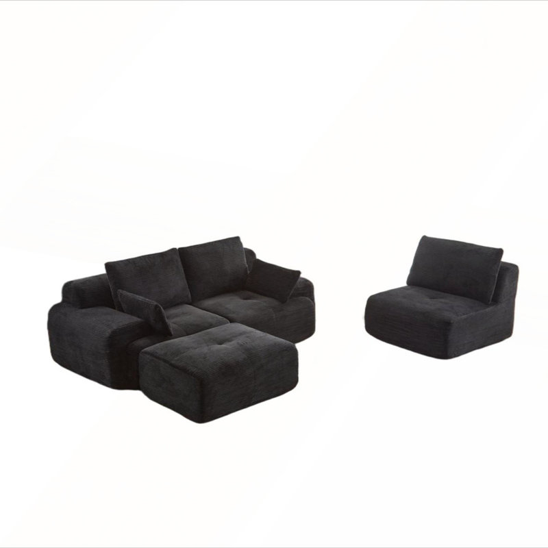 Modern Memory Foam Pet-Friendly Cloud Modular Sectional Sofa for Living Room, Black Corduroy