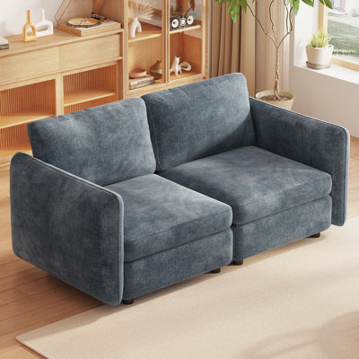 65" 2-Seater Loveseat Sofa, Blue-Grey, Living Room