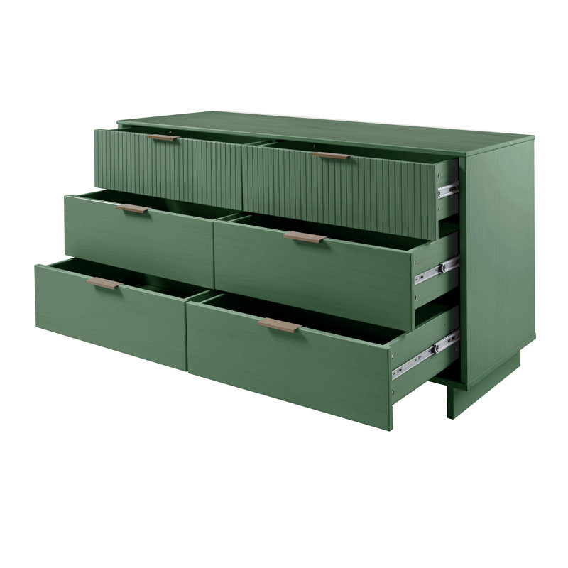 Commode double 6 tiroirs l 55,11 po Wendee, Vert sauge