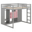 Lit mezzanine en bois pleine grandeur avec garde-robe, tablettes et armoire, conception peu encombrante avec tablettes et garde-corps multicouches-121466679