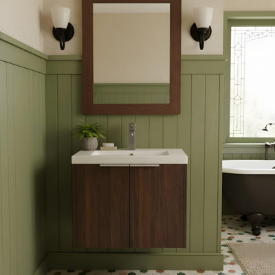 Soft-close bathroom vanity with sink