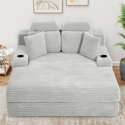 64" Upholstered Chaise Lounge Oversized Chaise Lounge Sofa with Side Pocket and Cupholder - No Assembly Required