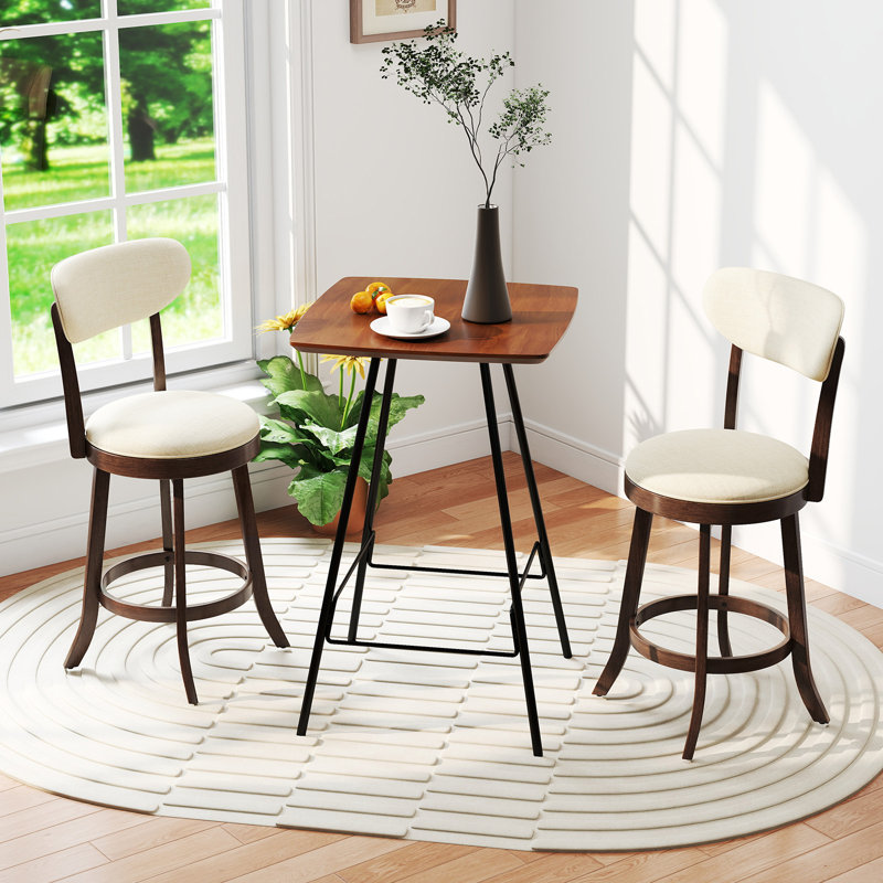 Bar Height Chairs Set of Swivel High Barstool w/ Padded Seat & Backrest, Counter Stool (25.5” Seat Height), 2