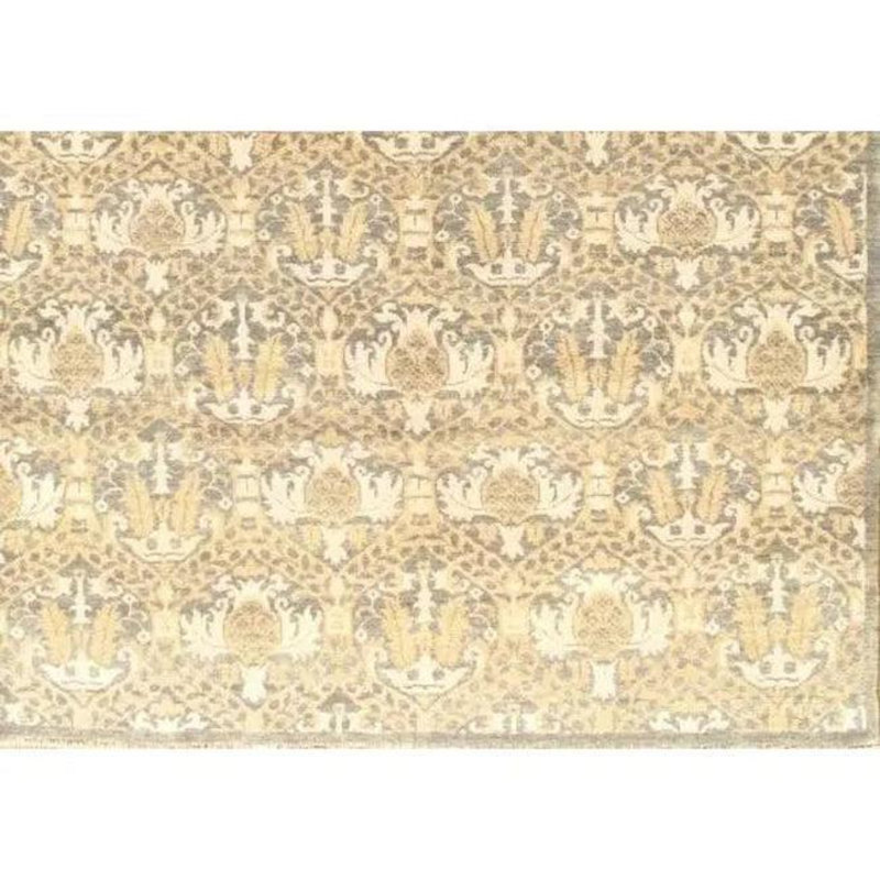 Tapis brun / beige en coton / laine à motif floral noué à la main 8 pi 1 po x 9 pi 11 po Floral
