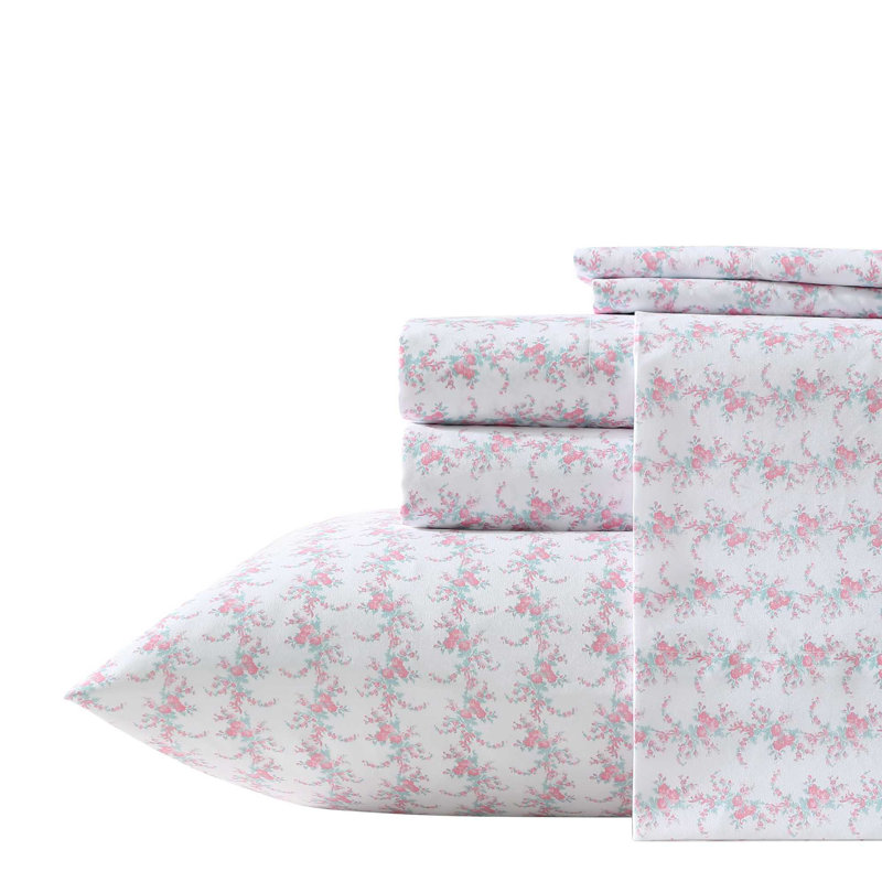 Ensemble de draps Betsey Johnson, Ensemble de draps pour lit double avec quatre taie, Bouquet retombant rose